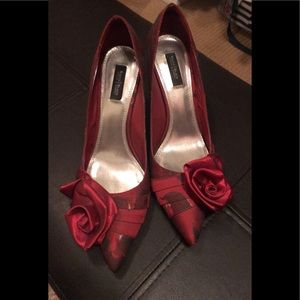 White House Black Market Red Rose Satin Heels